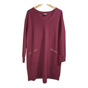 J. Jill Burgundy V Neck Waffle Knit Thermal Pullover Sweater Dress Womens XLarge